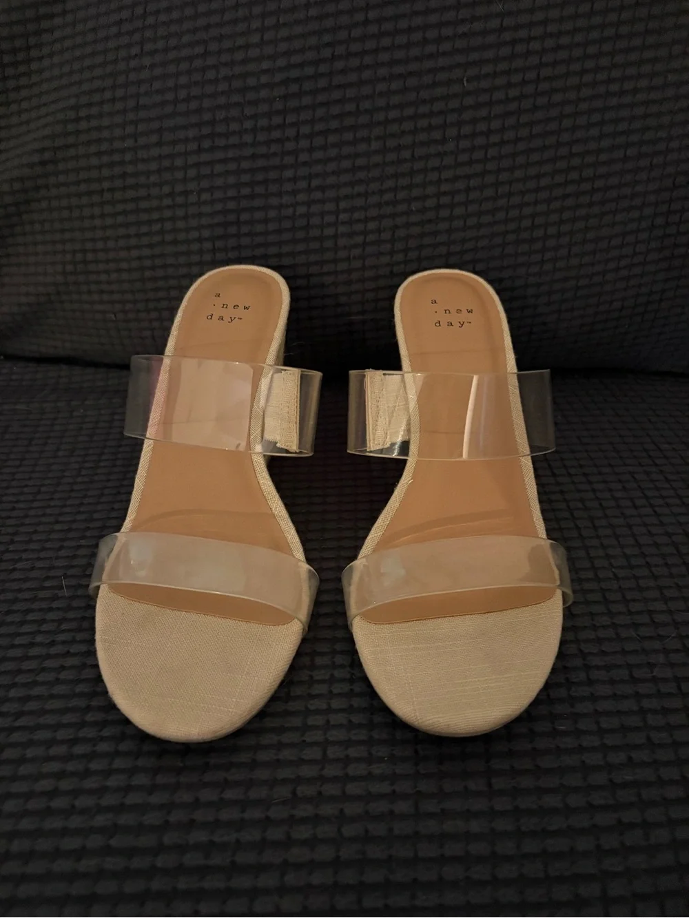 Clear-Strap Wedge Sandals in Beige new